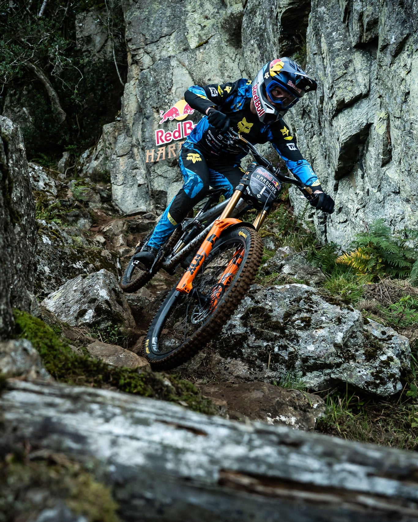 Biker in action on a rocky trail