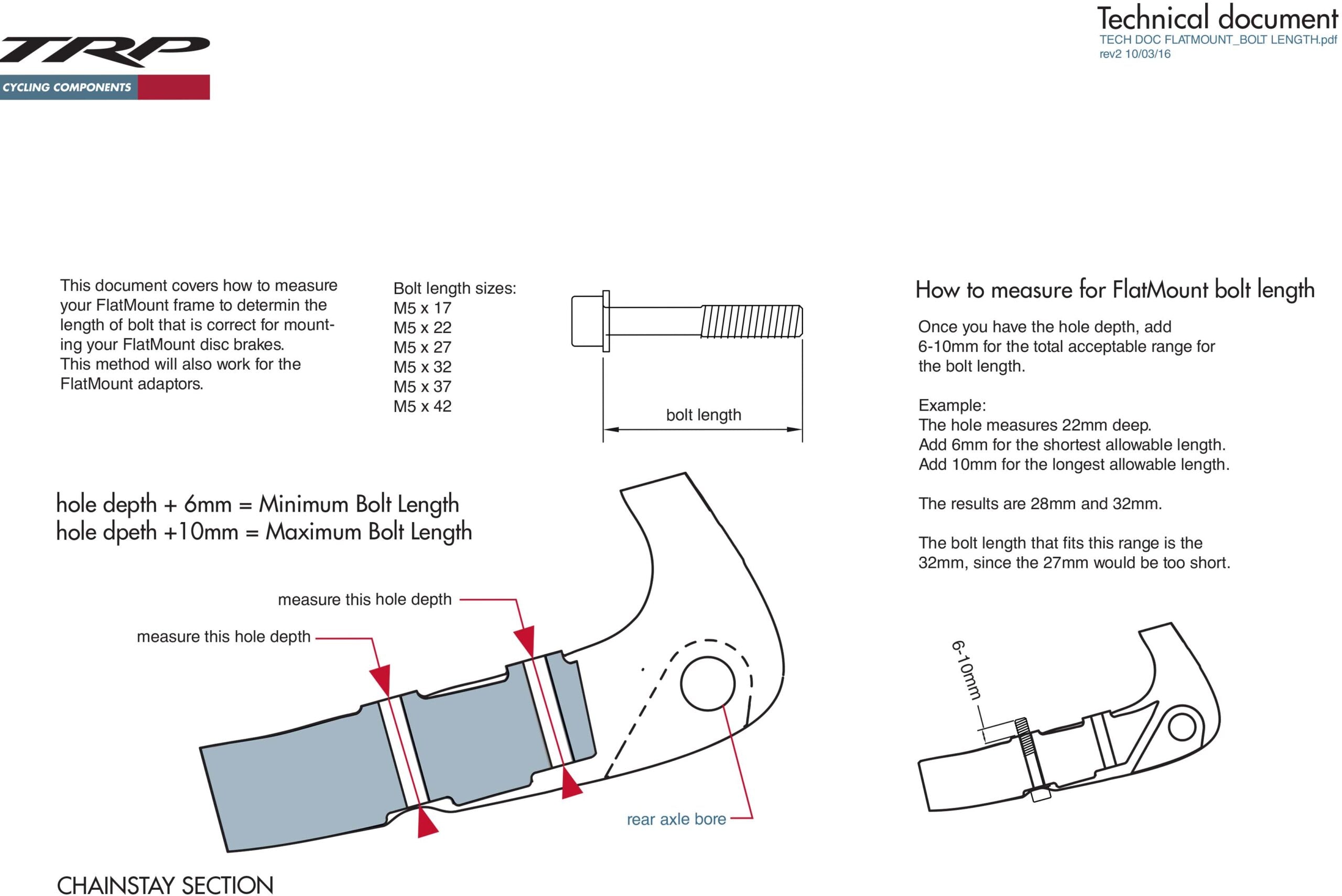 TRP flat mount bolt length technical diagram for brake installation