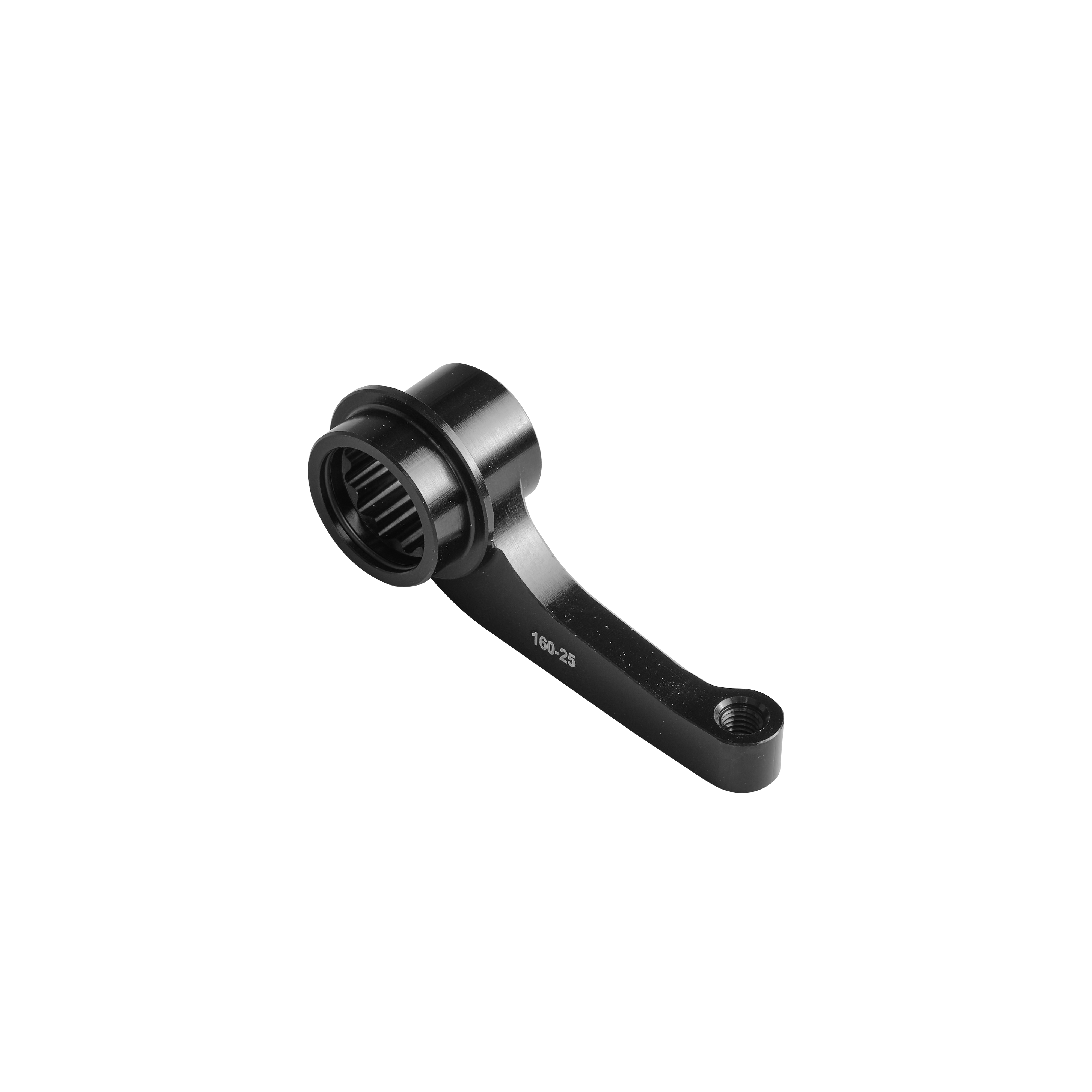 A black torque support arm for a bicycle's powershift hub.