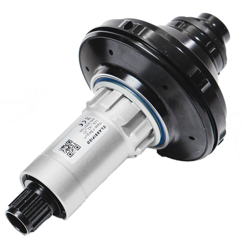 A black and silver Classified Powershift hub for bicycles